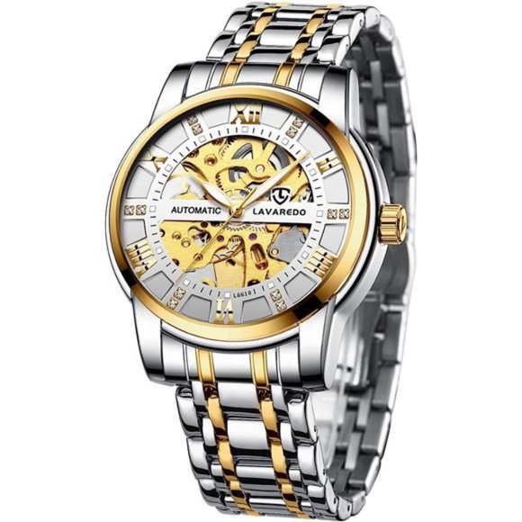 Mens Watch Skeleton Luxury Mechanical Stainless Steel Waterproof Black Automatic
